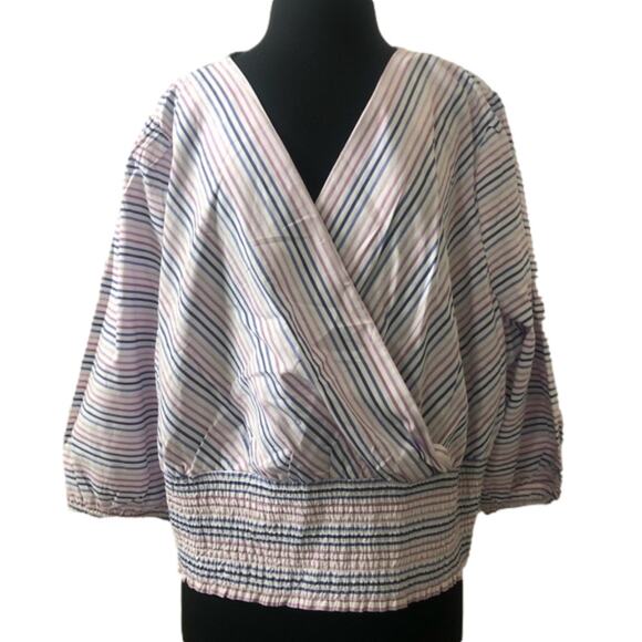 Lane Bryant Surplice Neck Cross Over Top Smocked Elastic Waist Lightweight Sz 22 - Picture 1 of 15